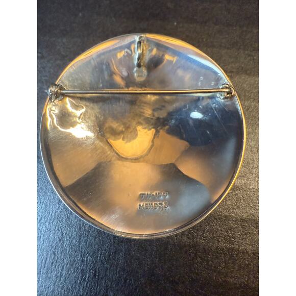 Sterling Silver Aztec Sun Calendar Mexico 2" Pendant Brooch Pin 925 - Picture 4 of 10